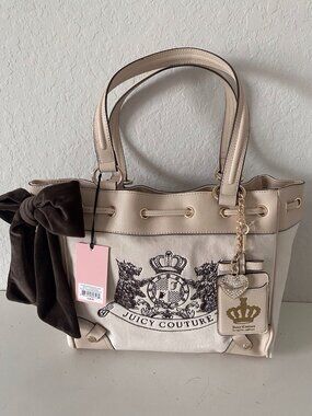 Juicy Couture Classic Scottie Dogs Tote Daydreamer Sandstone Chocolate W/Charm